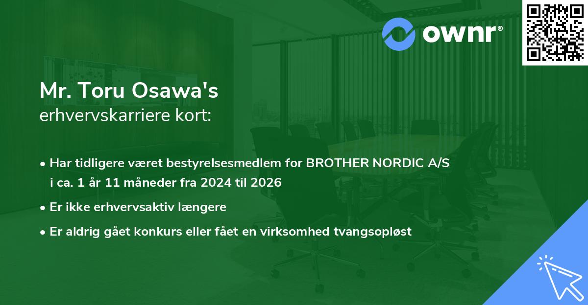Mr. Toru Osawa's erhvervskarriere kort