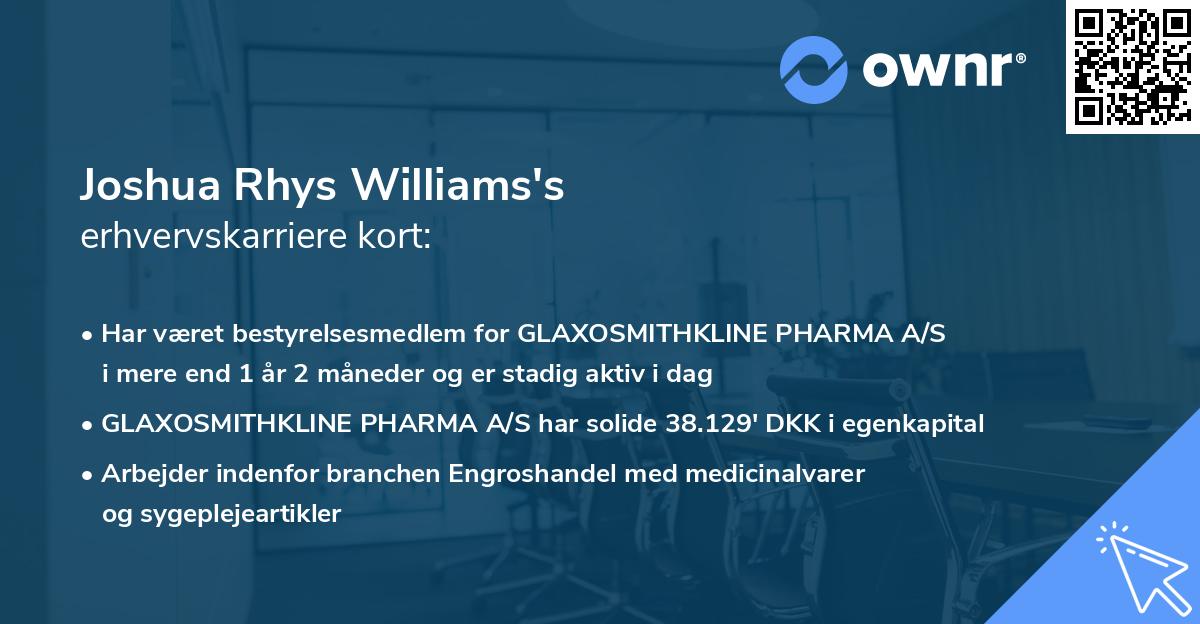 Joshua Rhys Williams's erhvervskarriere kort