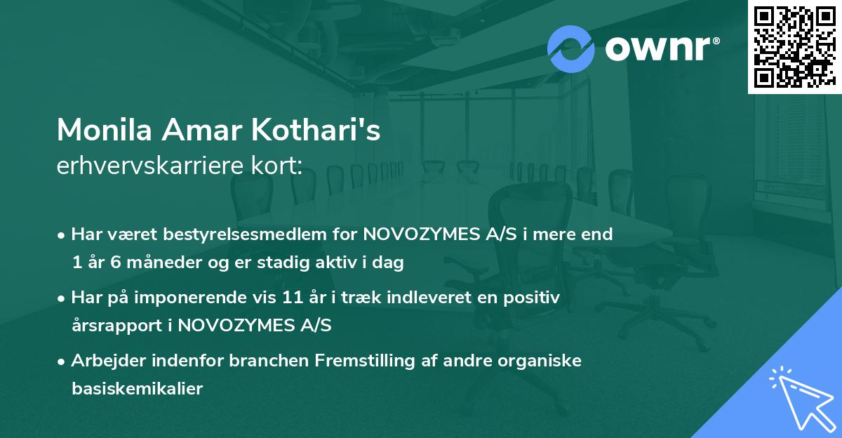 Monila Amar Kothari's erhvervskarriere kort