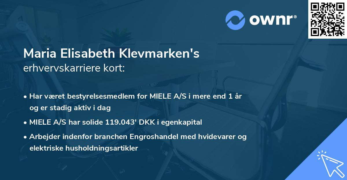 Maria Elisabeth Klevmarken's erhvervskarriere kort