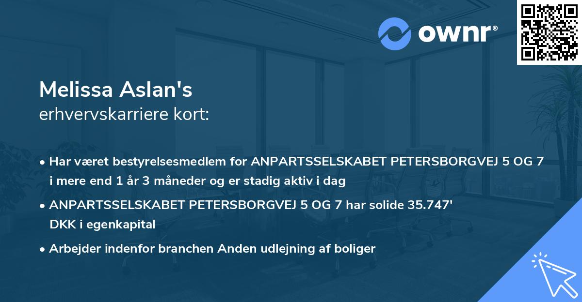 Melissa Aslan's erhvervskarriere kort