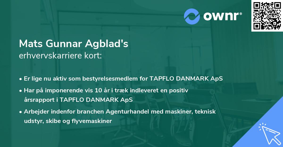 Mats Gunnar Agblad's erhvervskarriere kort