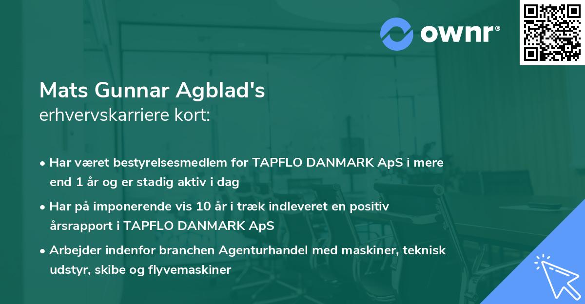 Mats Gunnar Agblad's erhvervskarriere kort