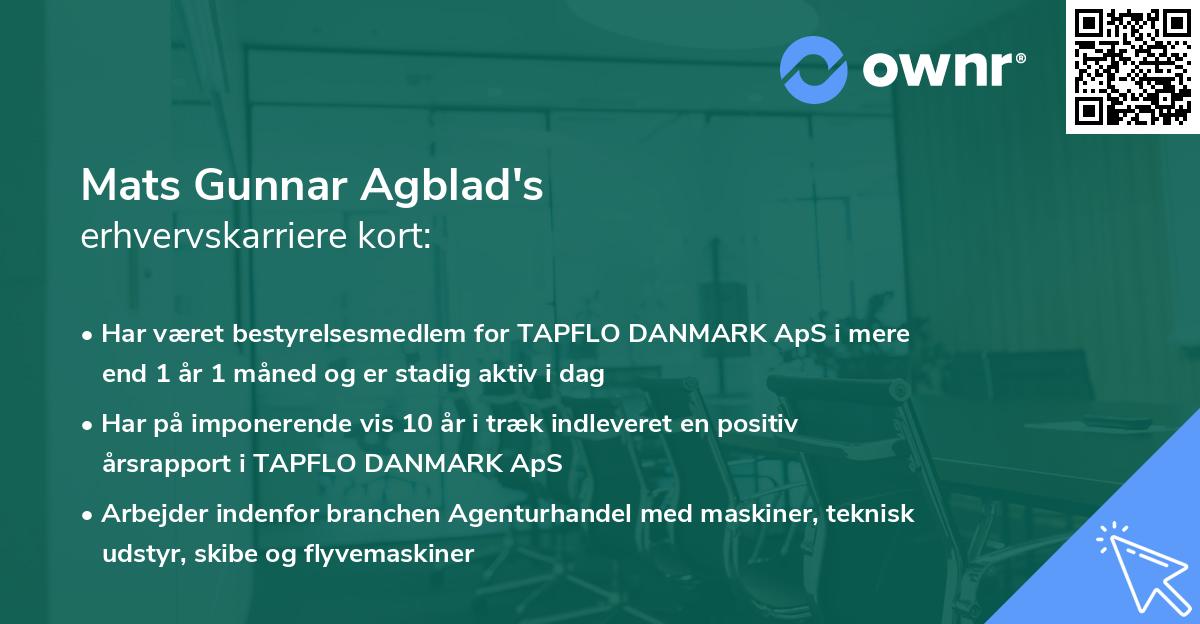 Mats Gunnar Agblad's erhvervskarriere kort