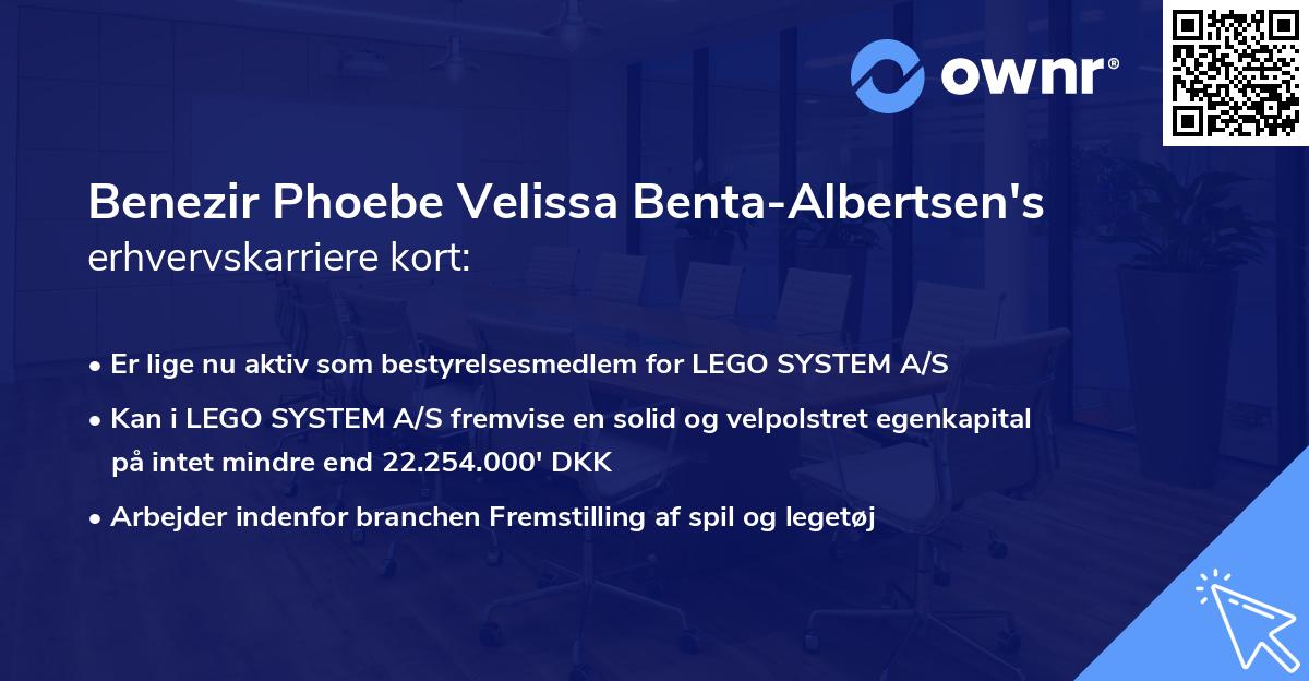 Benezir Phoebe Velissa Benta-Albertsen's erhvervskarriere kort
