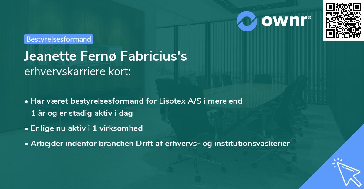 Jeanette Fernø Fabricius's erhvervskarriere kort