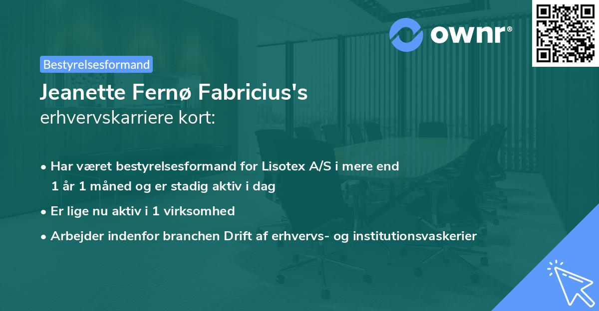 Jeanette Fernø Fabricius's erhvervskarriere kort