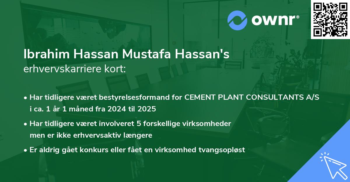 Ibrahim Hassan Mustafa Hassan's erhvervskarriere kort