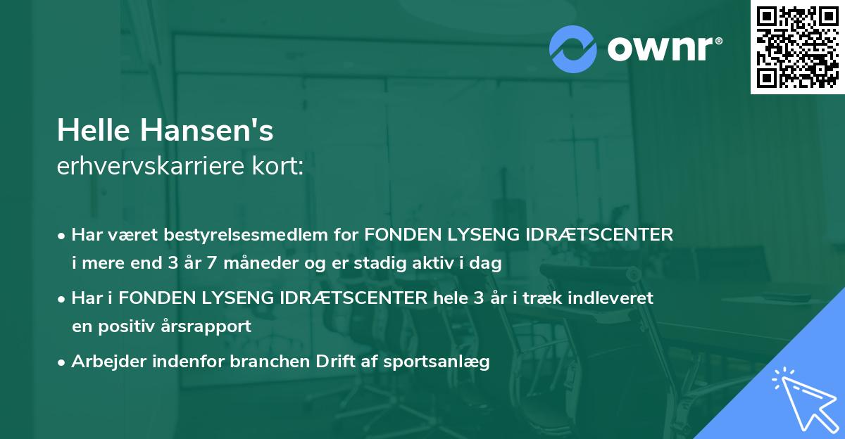 Helle Hansen's erhvervskarriere kort