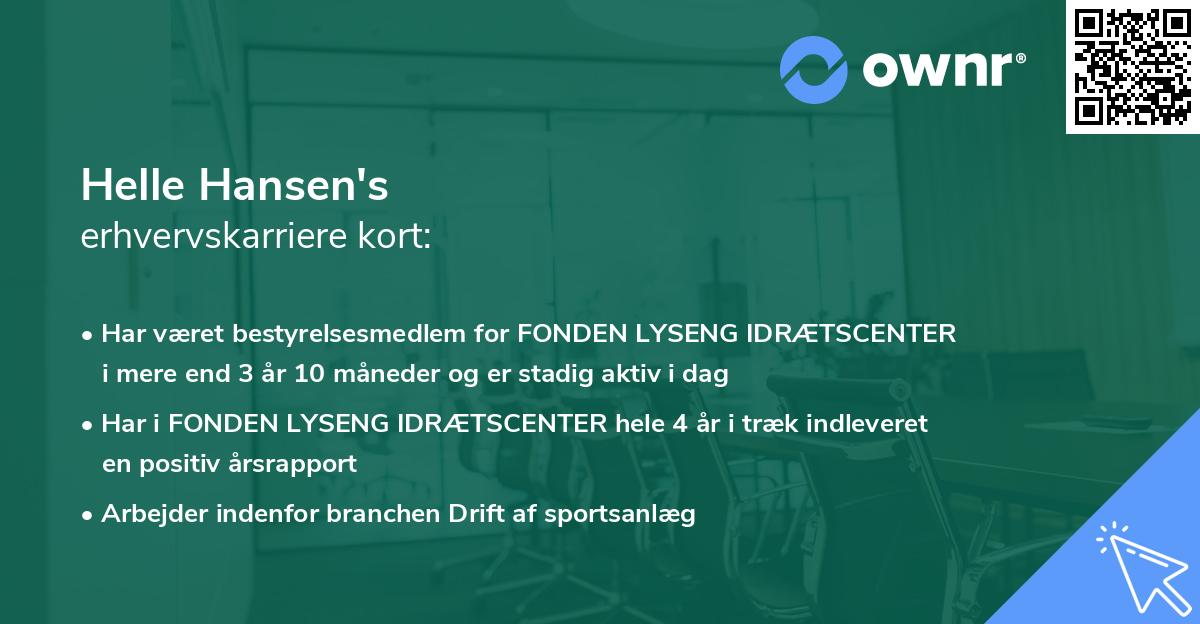 Helle Hansen's erhvervskarriere kort