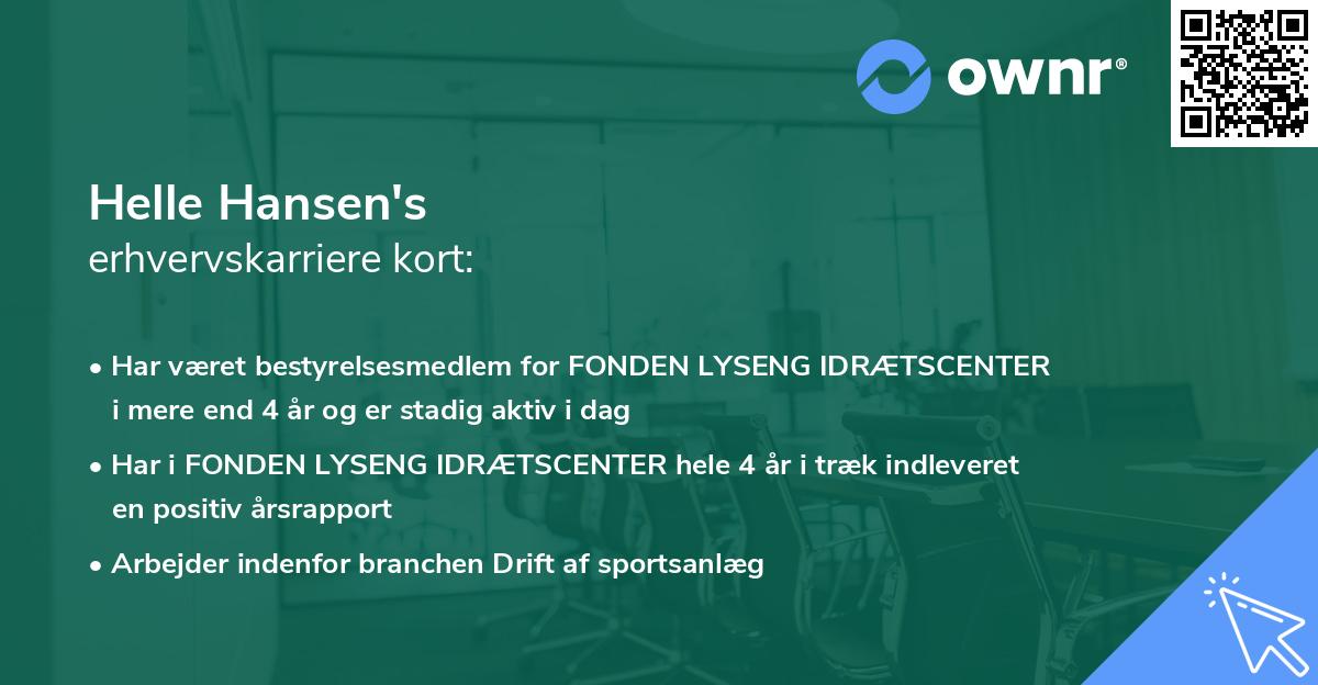 Helle Hansen's erhvervskarriere kort