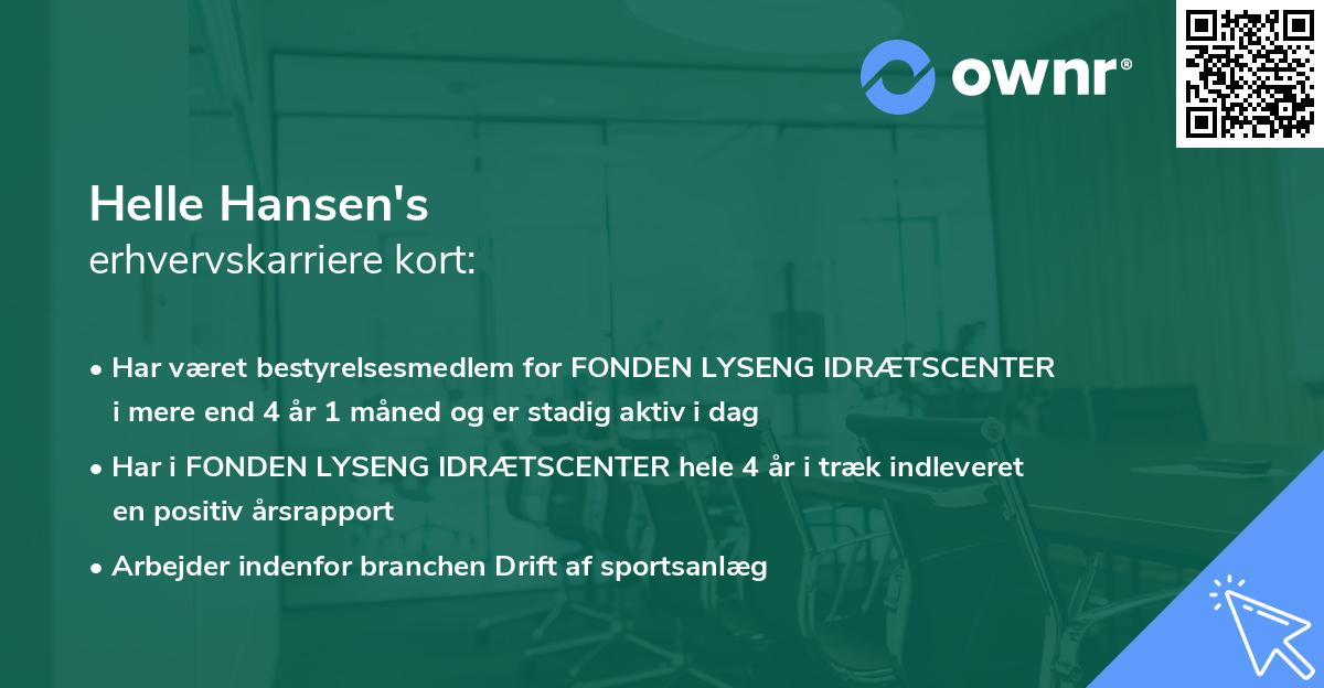 Helle Hansen's erhvervskarriere kort