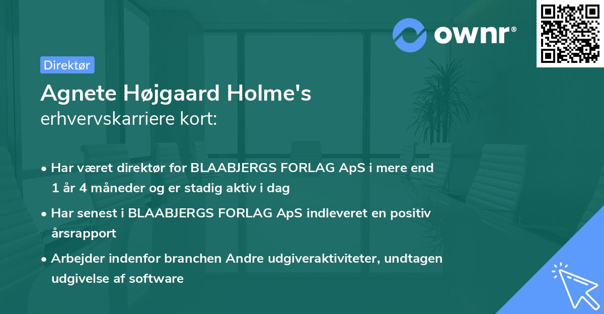 Agnete Højgaard Holme's erhvervskarriere kort