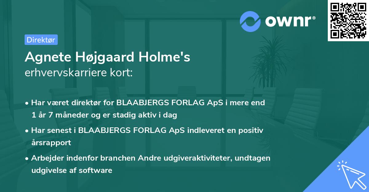Agnete Højgaard Holme's erhvervskarriere kort