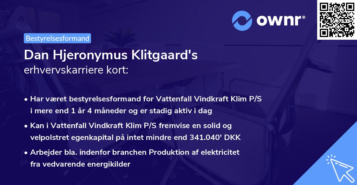 Dan Hjeronymus Klitgaard's erhvervskarriere kort