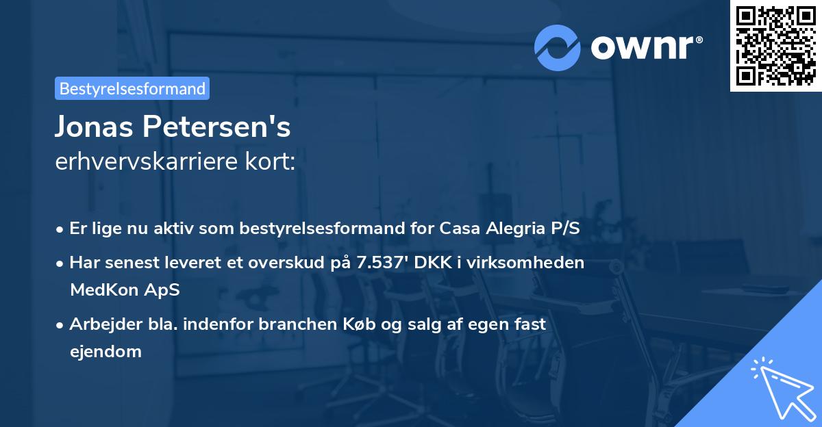 Jonas Petersen's erhvervskarriere kort