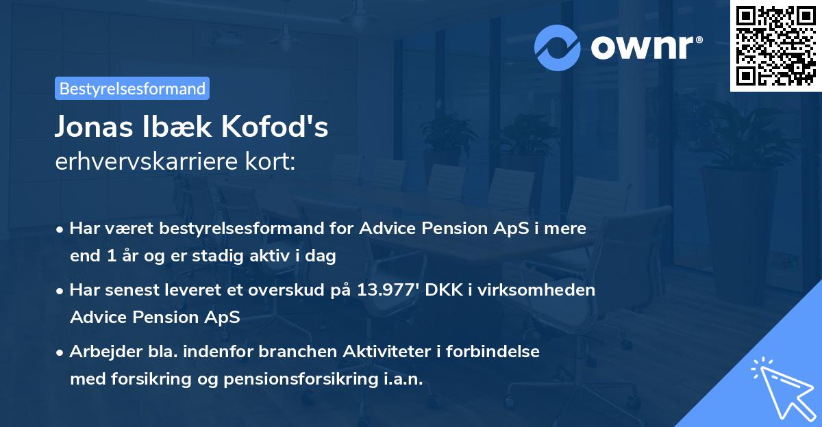 Jonas Ibæk Kofod's erhvervskarriere kort