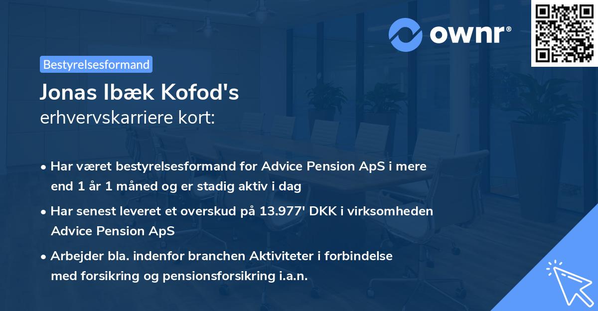 Jonas Ibæk Kofod's erhvervskarriere kort