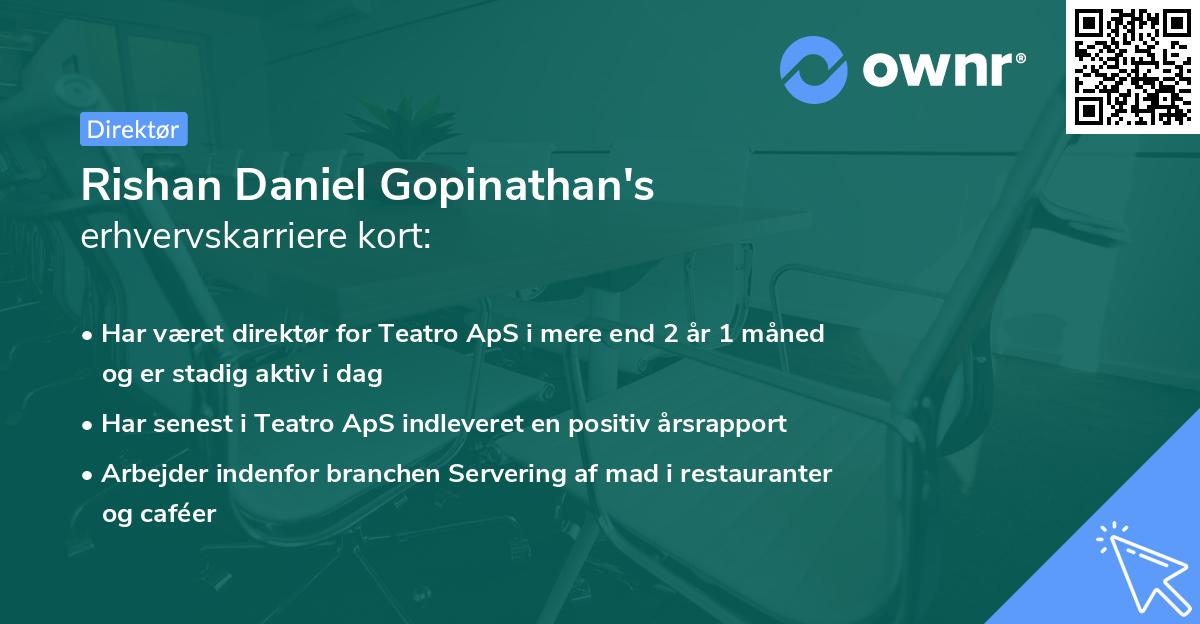 Rishan Daniel Gopinathan's erhvervskarriere kort