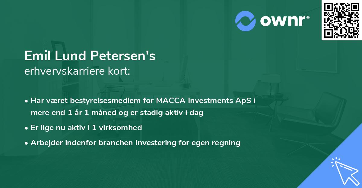 Emil Lund Petersen's erhvervskarriere kort