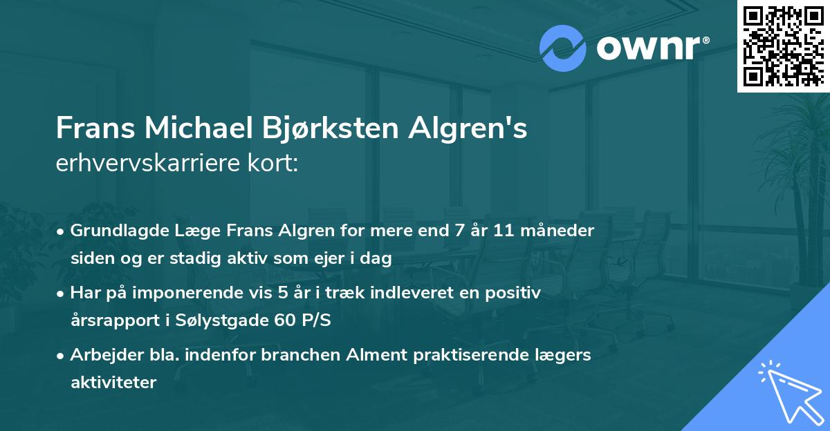 Frans Michael Bjørksten Algren's erhvervskarriere kort