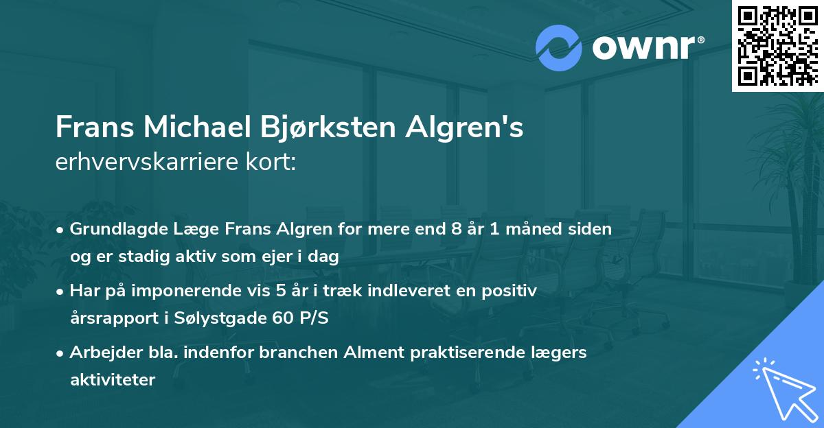 Frans Michael Bjørksten Algren's erhvervskarriere kort