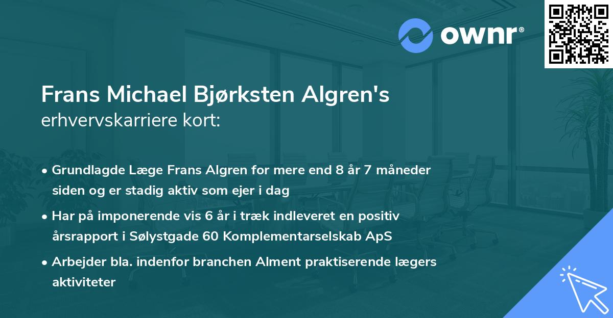 Frans Michael Bjørksten Algren's erhvervskarriere kort