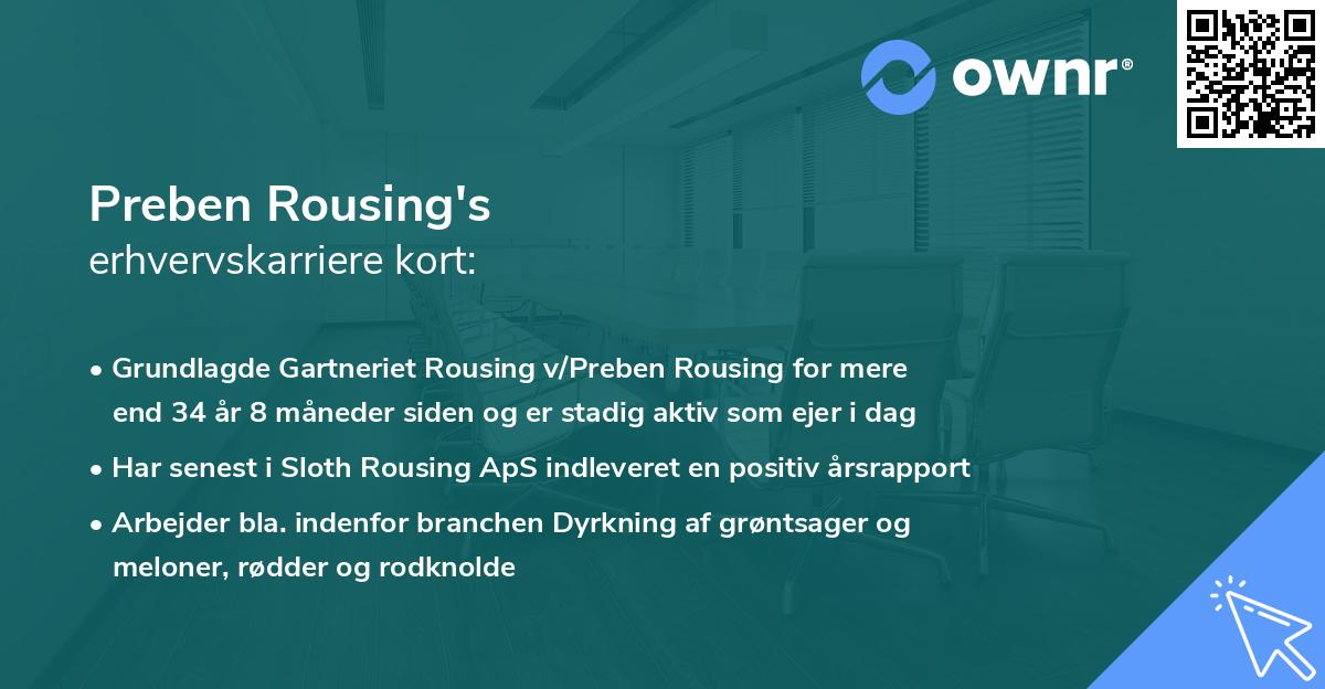 Preben Rousing's erhvervskarriere kort