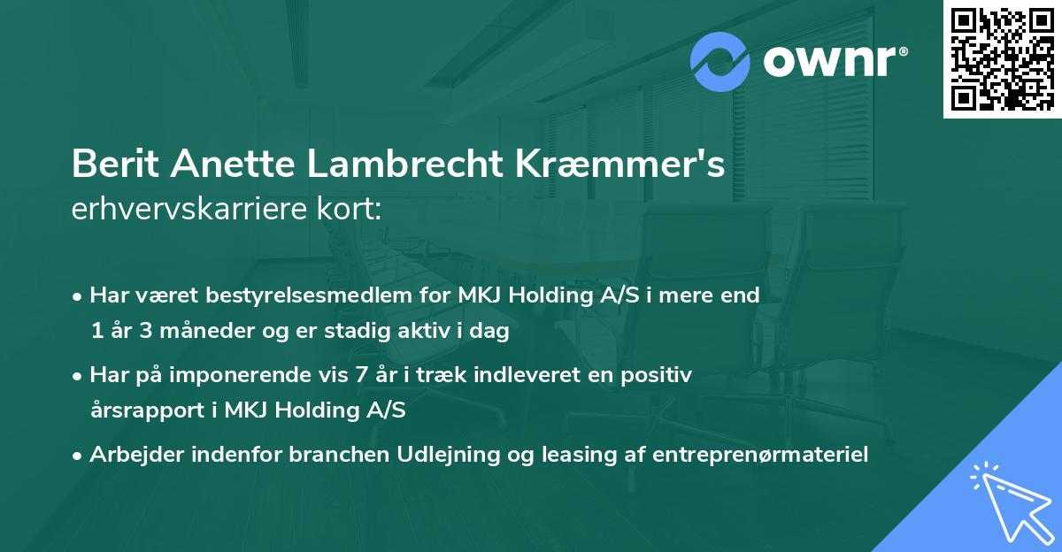 Berit Anette Lambrecht Kræmmer's erhvervskarriere kort