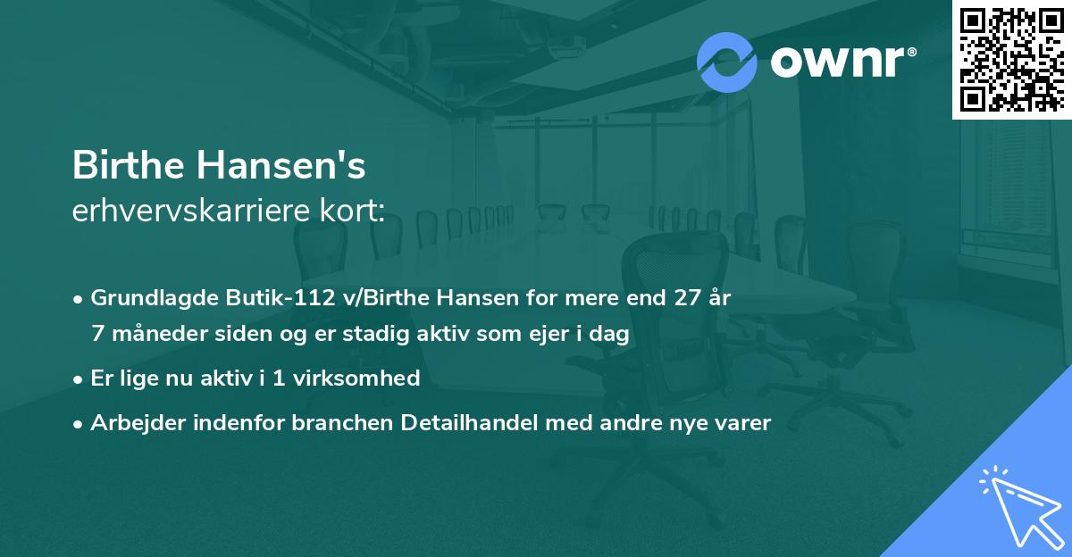 Birthe Hansen's erhvervskarriere kort