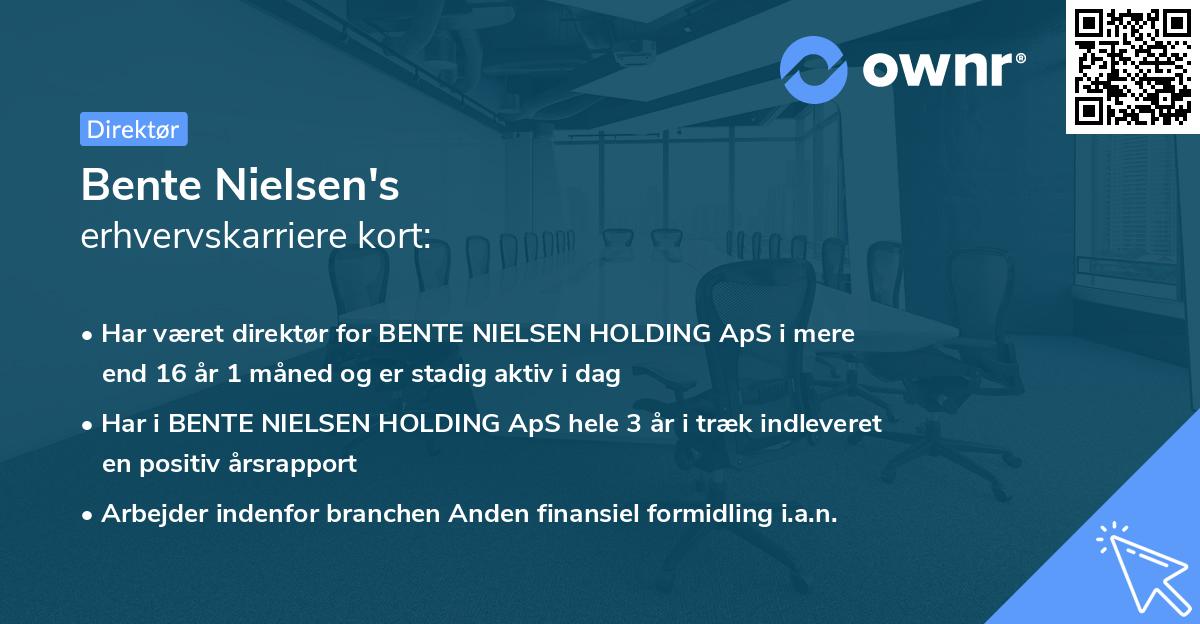 Bente Nielsen's erhvervskarriere kort