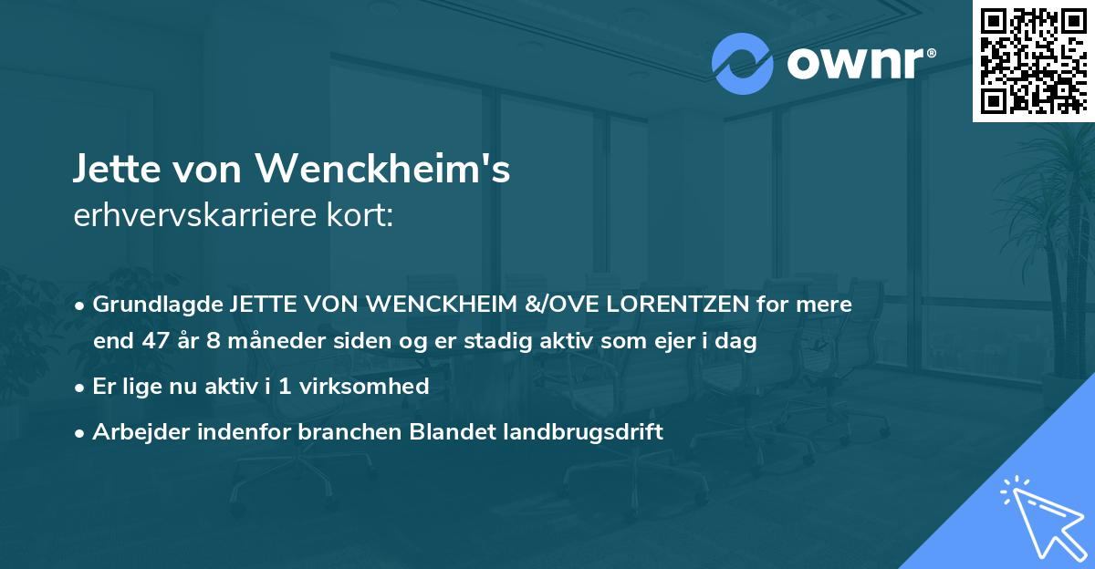 Jette von Wenckheim's erhvervskarriere kort