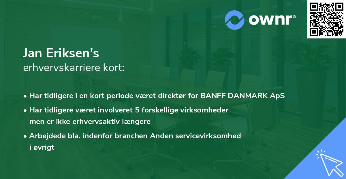 Jan Eriksen's erhvervskarriere kort