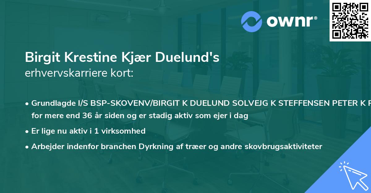 Birgit Krestine Kjær Duelund's erhvervskarriere kort