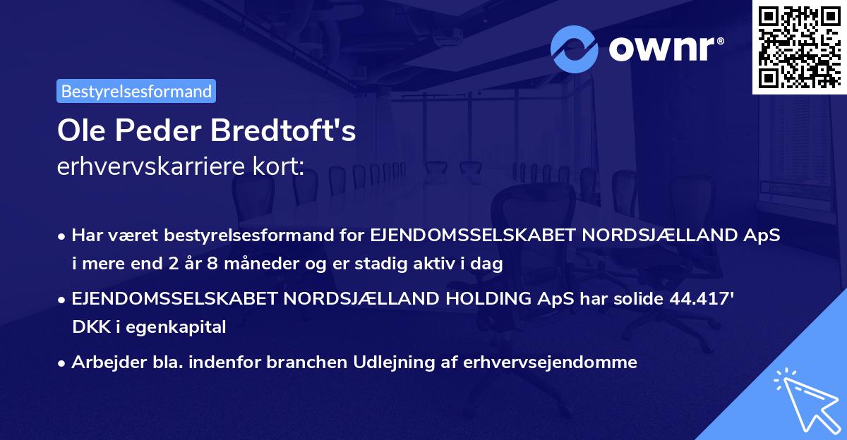 Ole Peder Bredtoft's erhvervskarriere kort