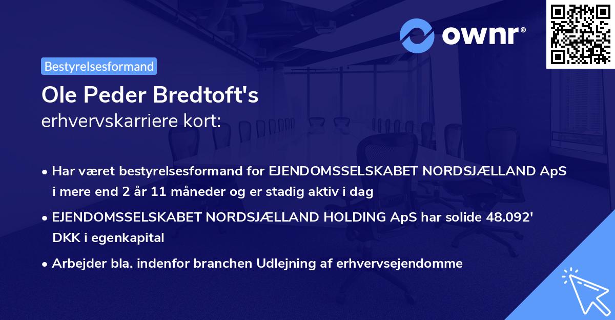 Ole Peder Bredtoft's erhvervskarriere kort