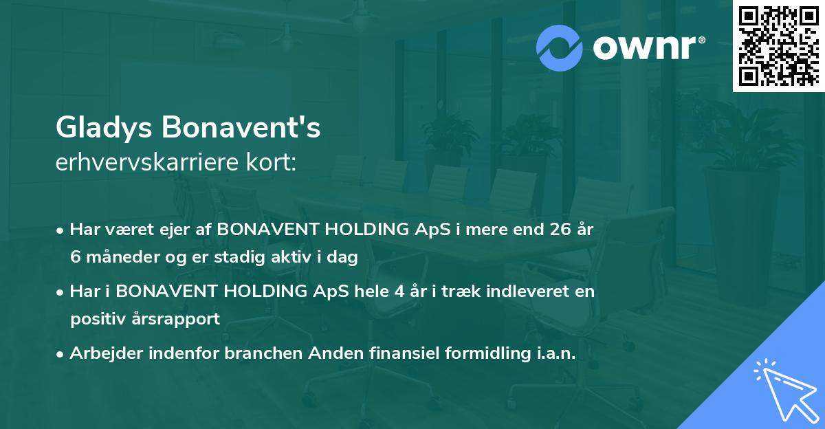 Gladys Bonavent's erhvervskarriere kort