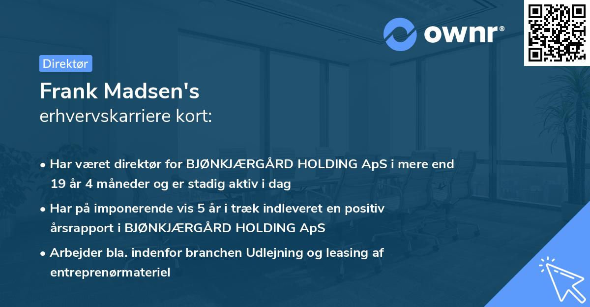 Frank Madsen's erhvervskarriere kort