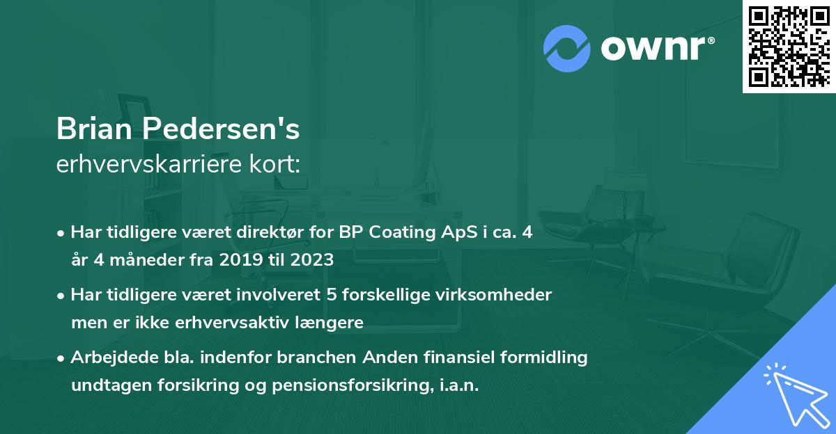 Brian Pedersen's erhvervskarriere kort