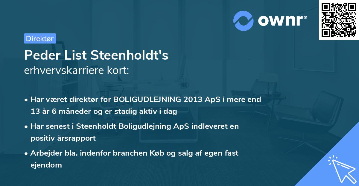 Peder List Steenholdt's erhvervskarriere kort