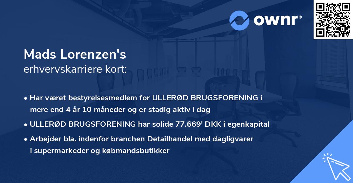 Mads Lorenzen's erhvervskarriere kort
