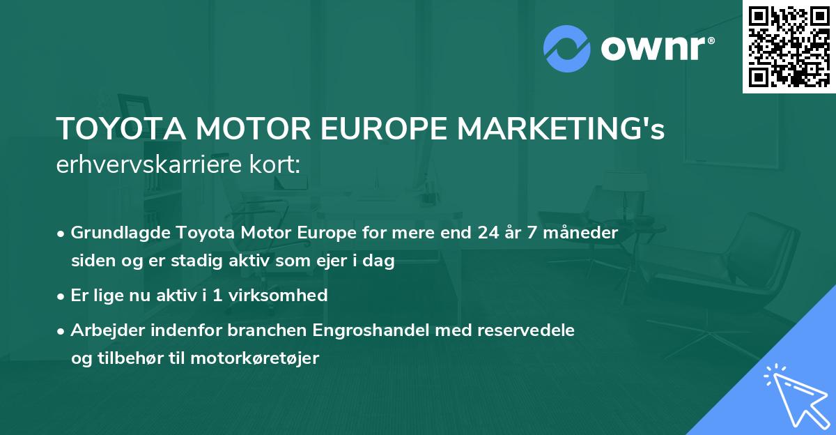 TOYOTA MOTOR EUROPE MARKETING's erhvervskarriere kort