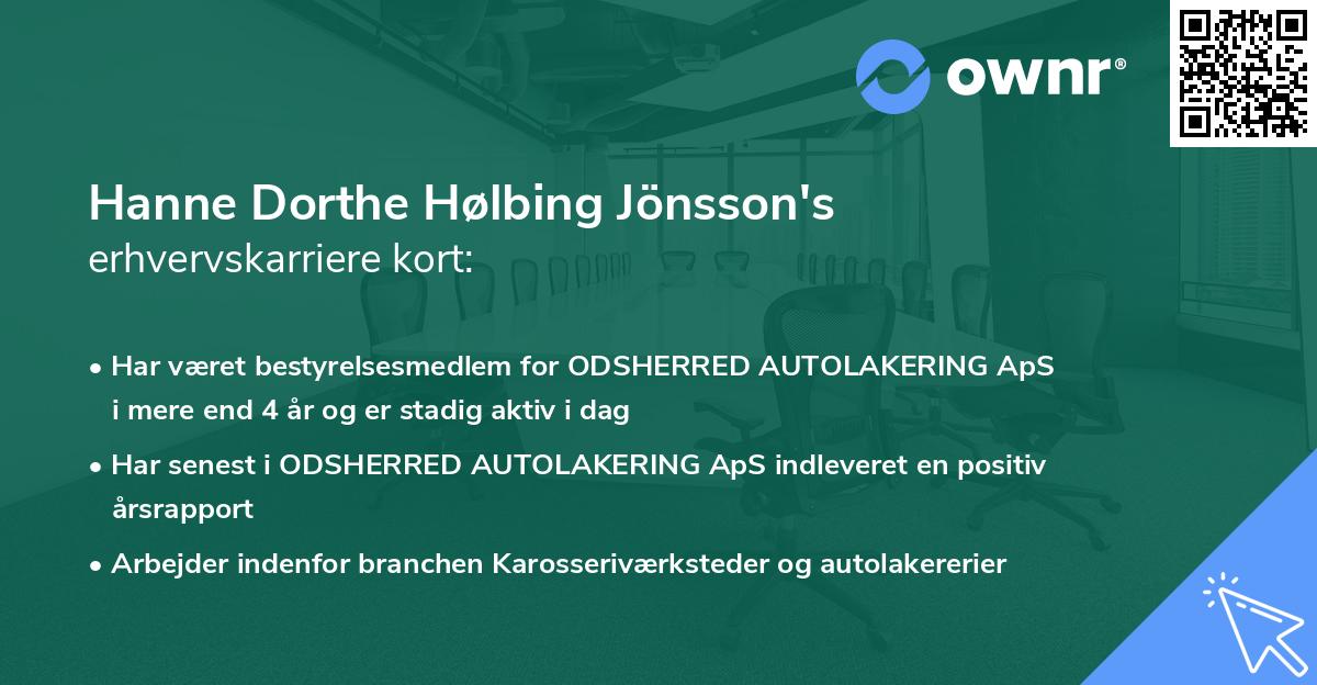 Hanne Dorthe Hølbing Jönsson's erhvervskarriere kort