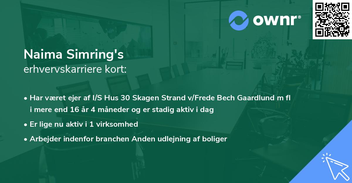 Naima Simring's erhvervskarriere kort