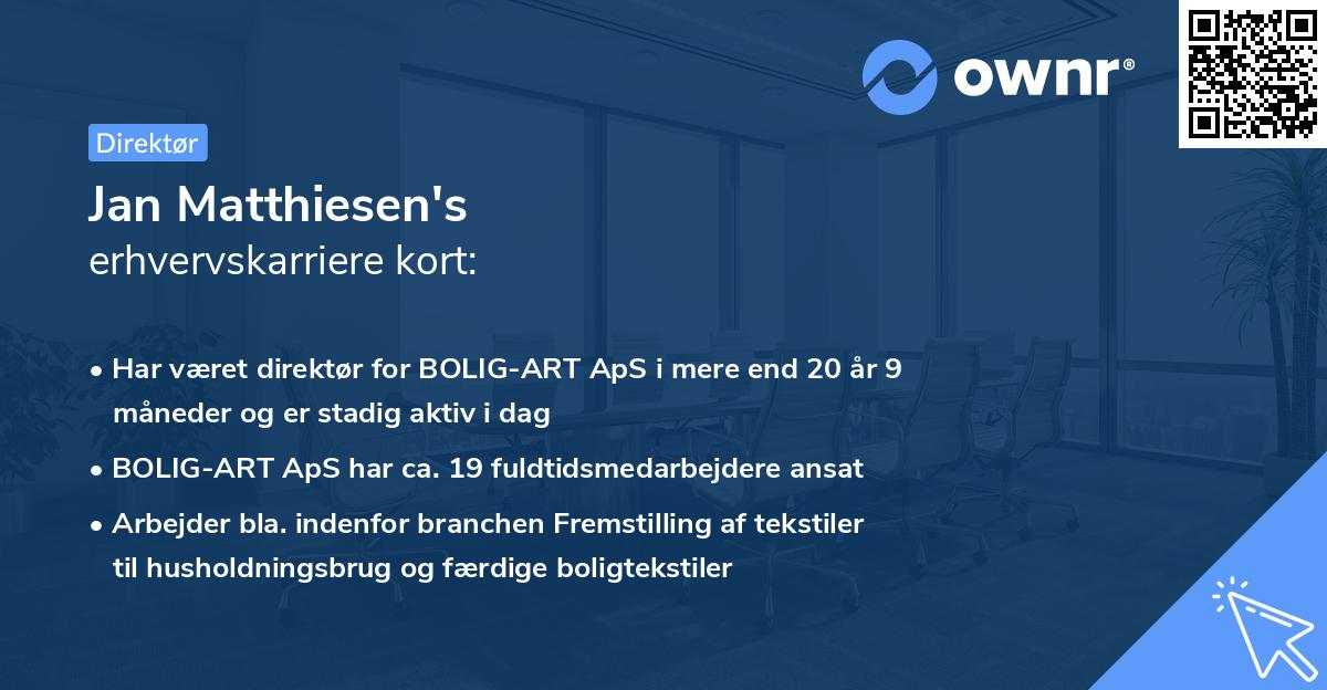 Jan Matthiesen's erhvervskarriere kort