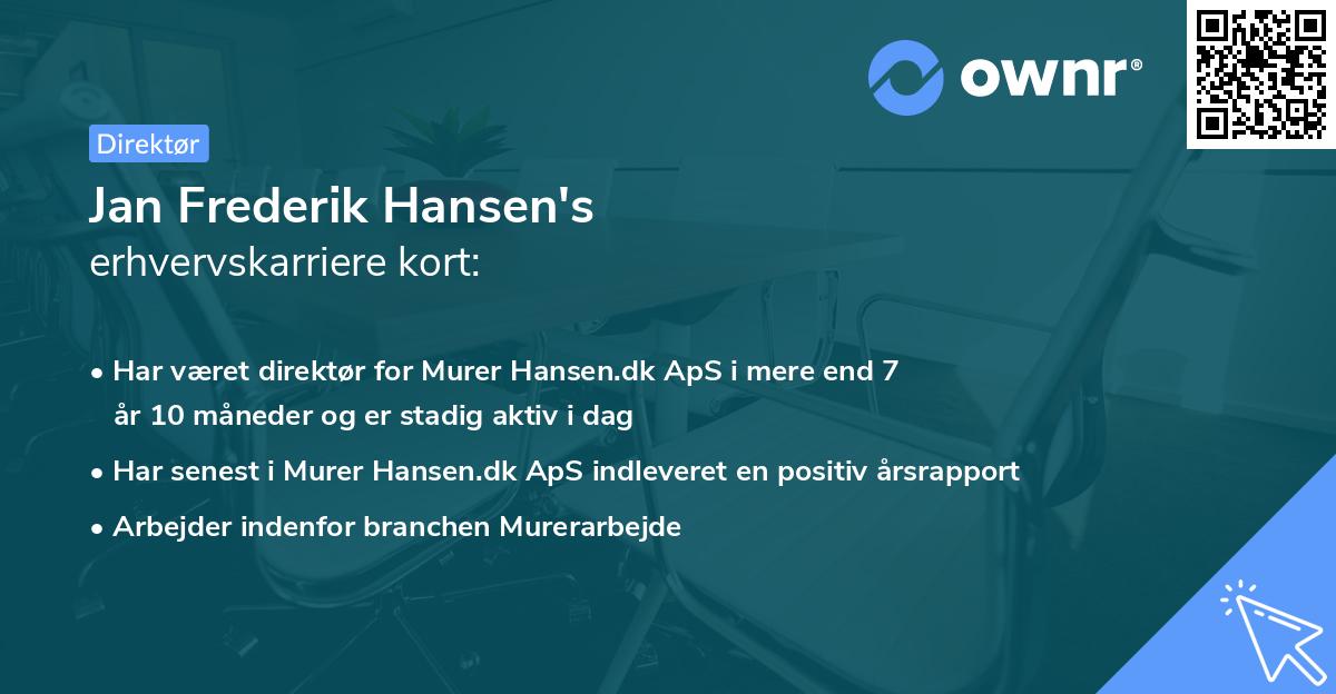 Jan Frederik Hansen's erhvervskarriere kort