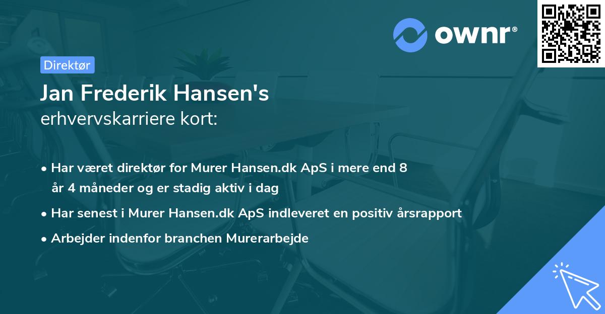 Jan Frederik Hansen's erhvervskarriere kort