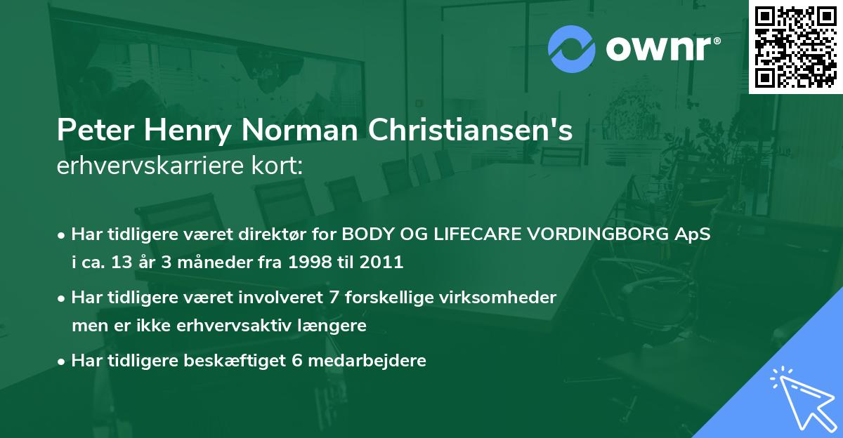 Peter Henry Norman Christiansen's erhvervskarriere kort