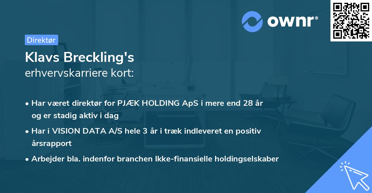 Klavs Breckling's erhvervskarriere kort