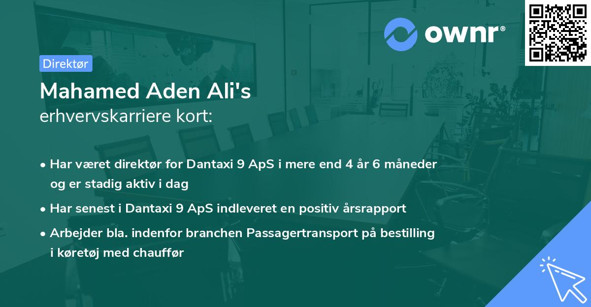 Mahamed Aden Ali's erhvervskarriere kort